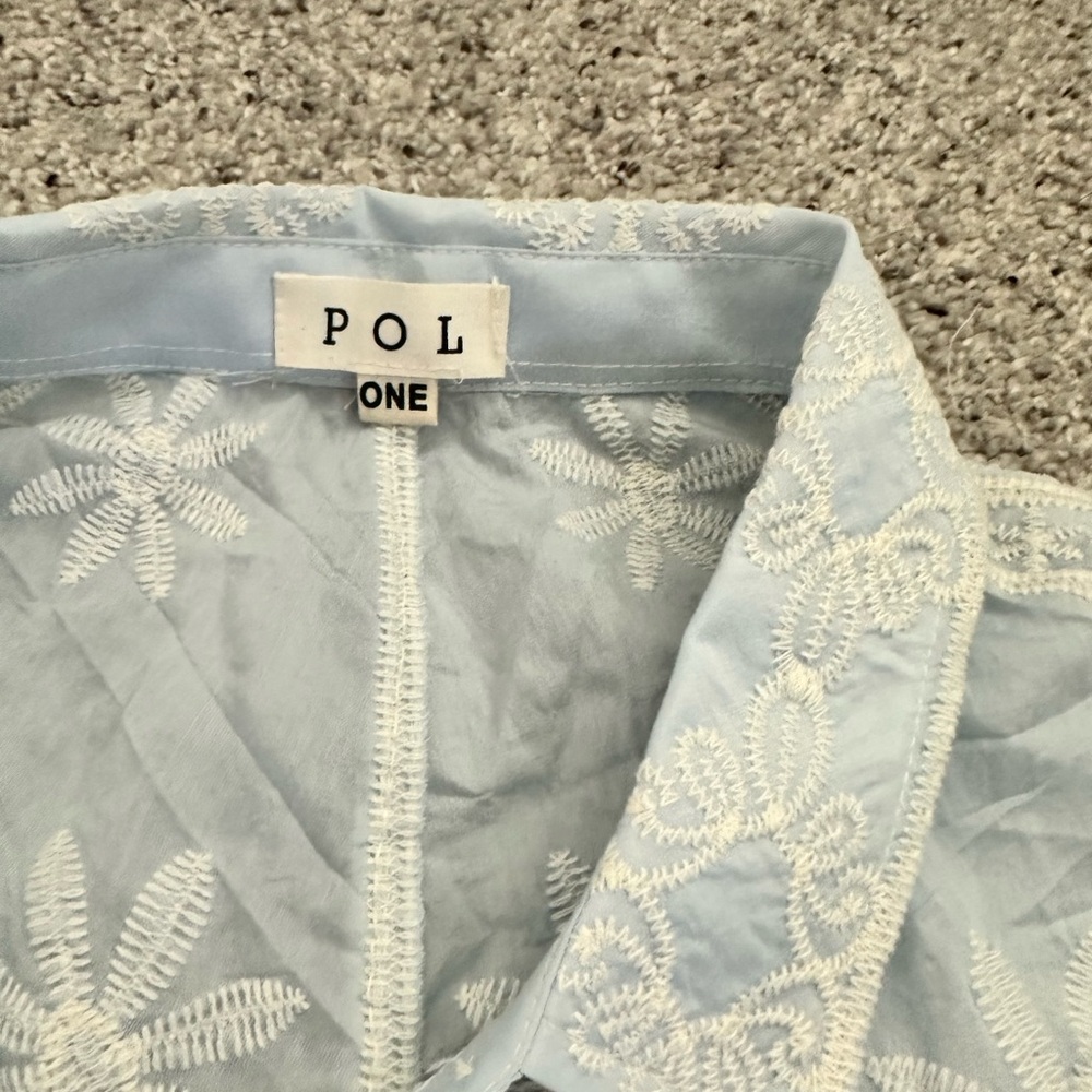 POL Sky Blue Embroidered Button Up 3/4 Sleeve Top - Picture 7 of 11